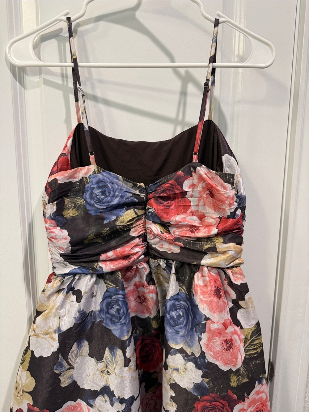 Floral Strappy Fit-and-Flare Maxi Dress - Black Background - Picture 11 of 16